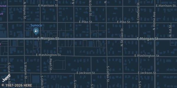 Map showing American Legion Post 230 in Martinsville, IN.