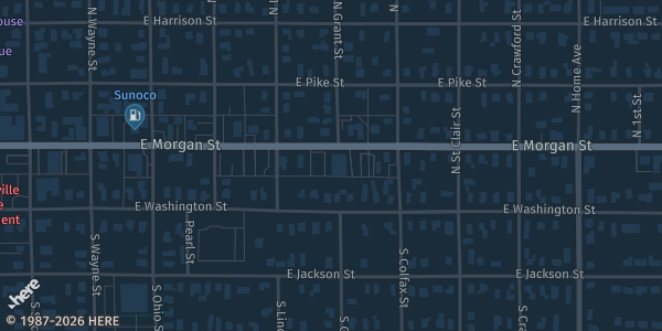 Map showing American Legion Post 230 in Martinsville, IN.