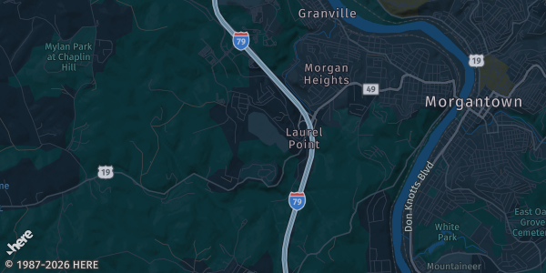 Map of Morgantown, WV. The exact address of Sports Cards, Collectibles & Pokemon Show is not known, so the map shows the area rather than a specific building.