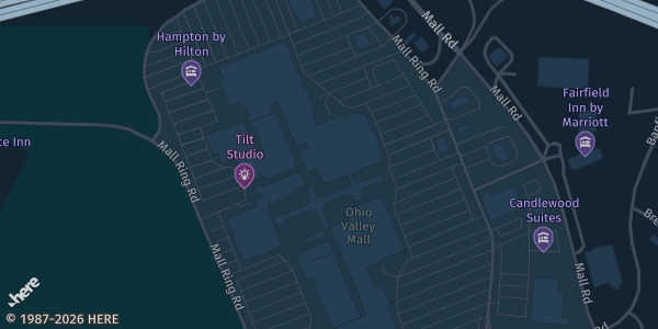 Map showing Ohio Valley Mall in St. Clairsville, OH.