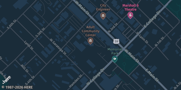 Map showing Adult Community Center in Marshall, MN.