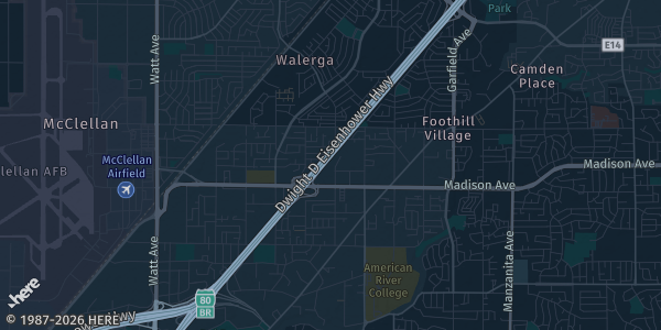 Map of Sacramento, CA. The exact address of Wyndham Sacramento is not known, so the map shows the area rather than a specific building.