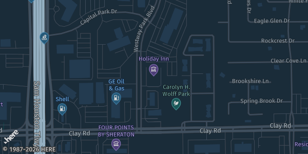 Map showing Holiday Inn Westway Park Hotel in Houston, TX.