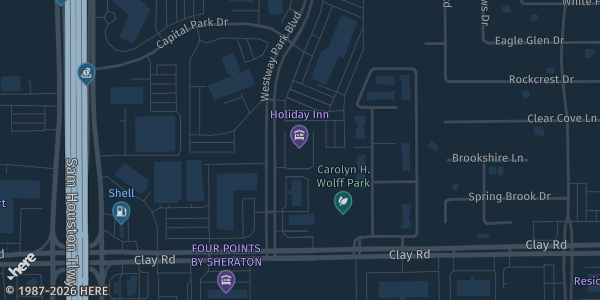 Map showing Holiday Inn Westway Park Hotel in Houston, TX.