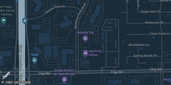 Map showing Holiday Inn Westway Park Hotel in Houston, TX.