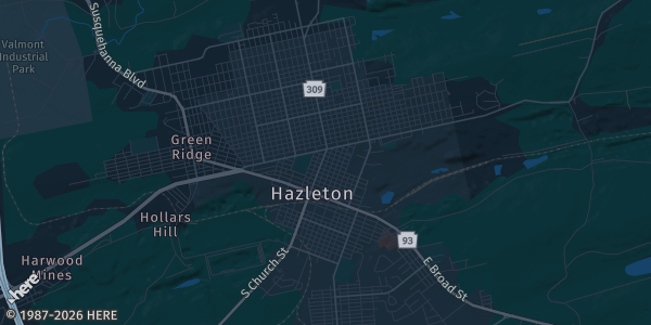 Map of Hazleton, PA. The exact address of Laurel Mall is not known, so the map shows the area rather than a specific building.