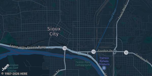 Map of Sioux City, IA. The exact address of Southern Hills Mall is not known, so the map shows the area rather than a specific building.