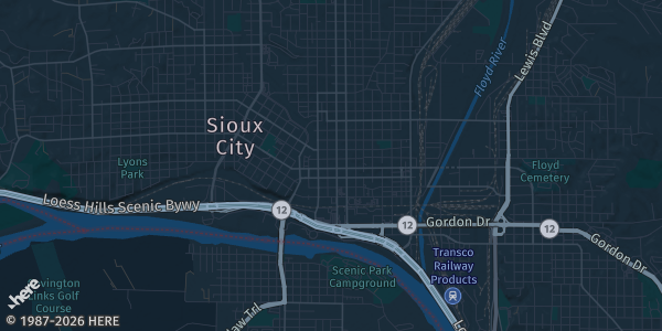 Map of Sioux City, IA. The exact address of Southern Hills Mall is not known, so the map shows the area rather than a specific building.