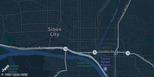 Map of Sioux City, IA. The exact address of Southern Hills Mall is not known, so the map shows the area rather than a specific building.