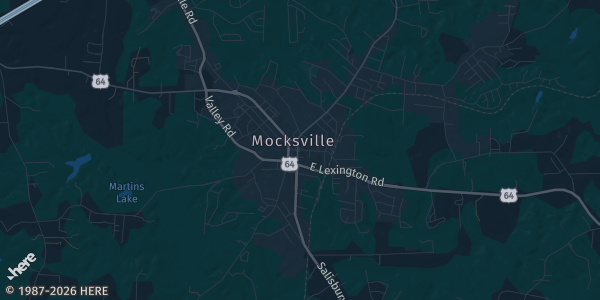 Map of Mocksville, NC. The exact address of Davie County Community Center Main Gym is not known, so the map shows the area rather than a specific building.