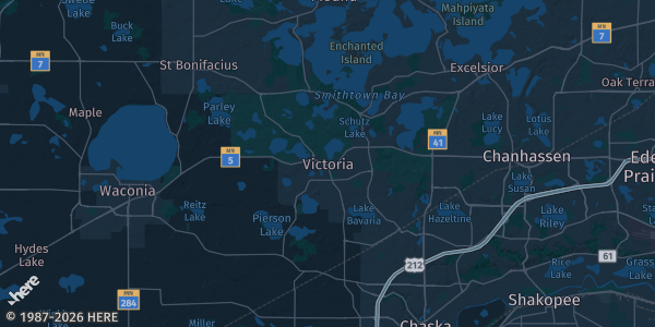 Map of Victoria, MN. The exact address of The Burrow is not known, so the map shows the area rather than a specific building.