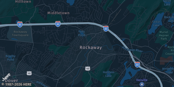 Map of Rockaway, NJ. The exact address of Rockaway Townsquare Mall is not known, so the map shows the area rather than a specific building.