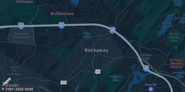 Map of Rockaway, NJ. The exact address of Rockaway Townsquare Mall is not known, so the map shows the area rather than a specific building.