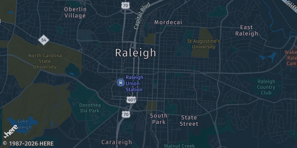 Map of Raleigh, NC. The exact address of Exposition Center, NC State Fairgrounds is not known, so the map shows the area rather than a specific building.