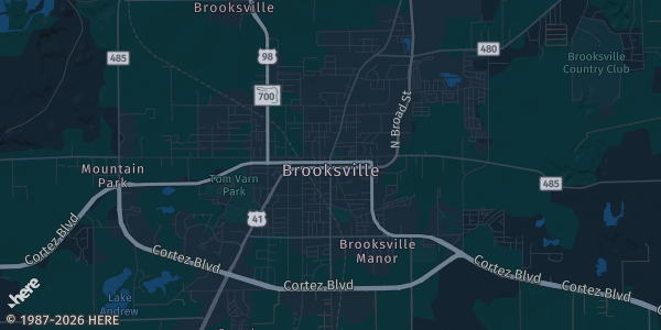 Map of Brooksville, FL. The exact address of St. Anthony Catholic Church Heffernan Hall is not known, so the map shows the area rather than a specific building.