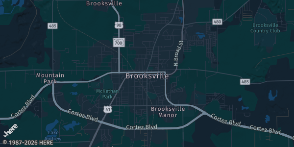 Map of Brooksville, FL. The exact address of St. Anthony Catholic Church Heffernan Hall is not known, so the map shows the area rather than a specific building.