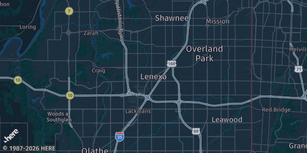 Map of Lenexa, KS. The exact address of D-bat Kc is not known, so the map shows the area rather than a specific building.