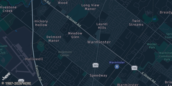 Map of Warminster, PA. The exact address of The Fuge is not known, so the map shows the area rather than a specific building.