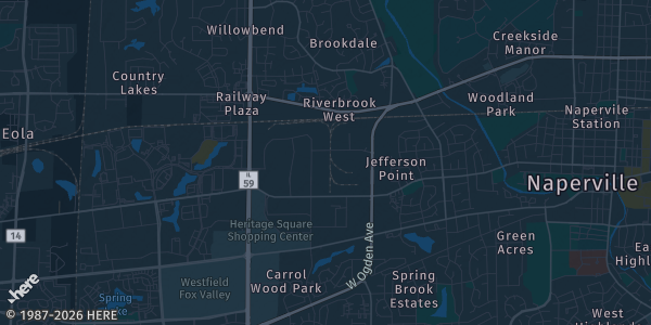 Map of Naperville, IL. The exact address of Sportscard & Collectibles Convention is not known, so the map shows the area rather than a specific building.