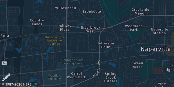 Map of Naperville, IL. The exact address of Sportscard & Collectibles Convention is not known, so the map shows the area rather than a specific building.