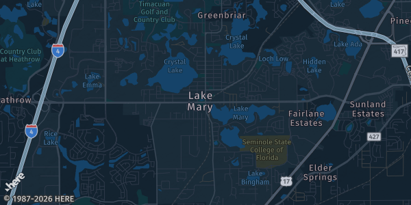 Map of Lake Mary, FL. The exact address of True Life Church Lake Mary is not known, so the map shows the area rather than a specific building.