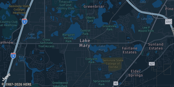 Map of Lake Mary, FL. The exact address of True Life Church Lake Mary is not known, so the map shows the area rather than a specific building.