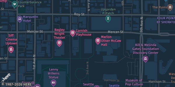 Map showing Seattle Center Exhibition Hall in Seattle, WA.