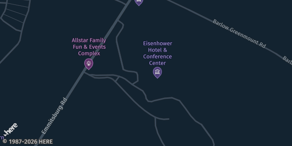 Map showing Eisenhower Hotel Ballroom in Gettysburg, PA.