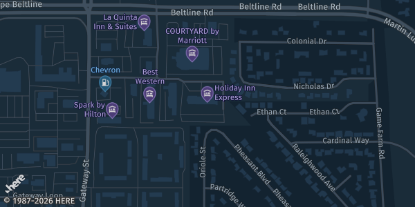 Map showing Springfield Holiday Inn in Springfield, OR.