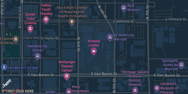Map showing Arizona Center in Phoenix, AZ.