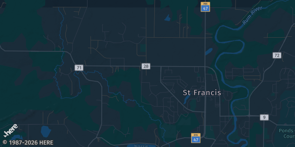Map of St. Francis, MN. The exact address of St. Francis Learning Center is not known, so the map shows the area rather than a specific building.