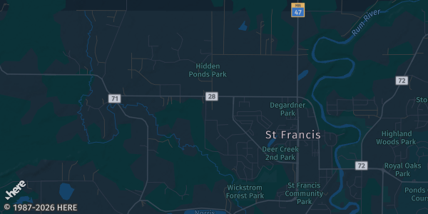 Map of St. Francis, MN. The exact address of St. Francis Learning Center is not known, so the map shows the area rather than a specific building.