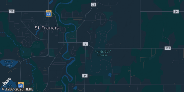 Map of Saint Francis, MN. The exact address of St. Francis American Legion is not known, so the map shows the area rather than a specific building.