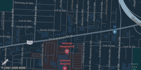 Map showing St Joseph Catholic Church in Canton, OH.