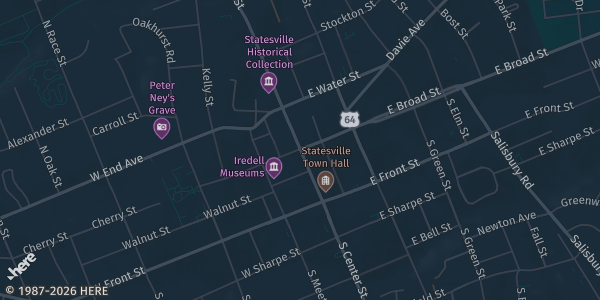 Map showing Statesville Civic Center in Statesville, NC.
