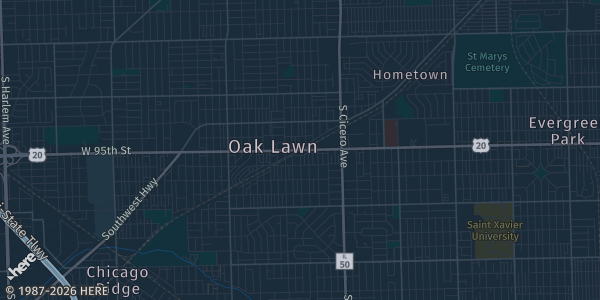 Map of Oak Lawn, IL. The exact address of Oak lawn Pavilion is not known, so the map shows the area rather than a specific building.
