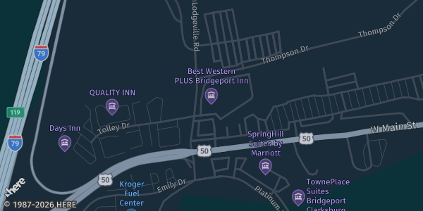Map showing Best Western Plus in Bridgeport, WV.