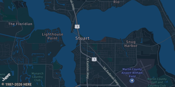Map of Stuart, FL. The exact address of 999 Lounge & Bar is not known, so the map shows the area rather than a specific building.