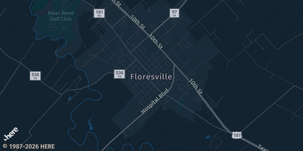 Map of Floresville, TX. The exact address of Floresville Event Center is not known, so the map shows the area rather than a specific building.