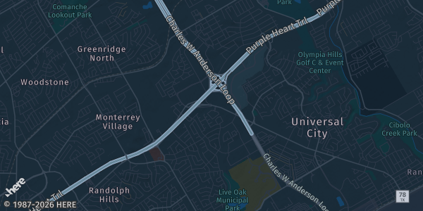 Map of Live Oak, TX. The exact address of Live Oak Hilton Garden Inn is not known, so the map shows the area rather than a specific building.