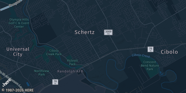 Map of Schertz, TX. The exact address of Mikulski Hall is not known, so the map shows the area rather than a specific building.