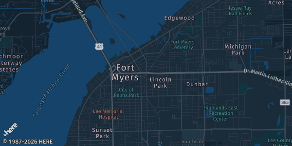Map of Fort Myers, FL. The exact address of DoubleTree by Hilton Fort Myers at Bell Tower Shops is not known, so the map shows the area rather than a specific building.