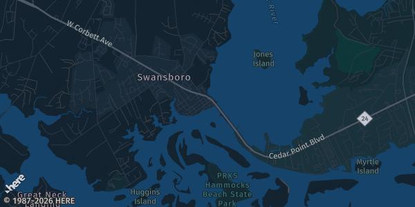 Map of Swansboro, NC. The exact address of Swansboro Rotary Civic Center is not known, so the map shows the area rather than a specific building.