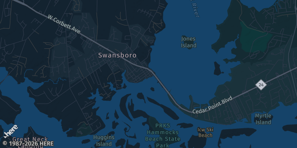Map of Swansboro, NC. The exact address of Swansboro Rotary Civic Center is not known, so the map shows the area rather than a specific building.
