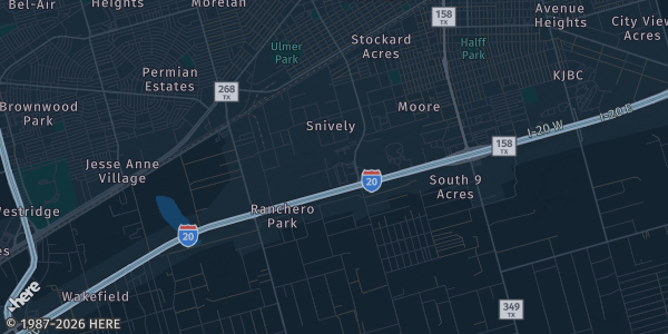 Map of Midland, TX. The exact address of Midland County Horseshoe Arena is not known, so the map shows the area rather than a specific building.
