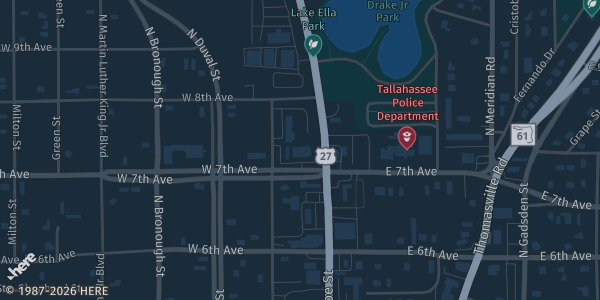 Map showing Tallahassee Senior Center in Tallahassee, FL.