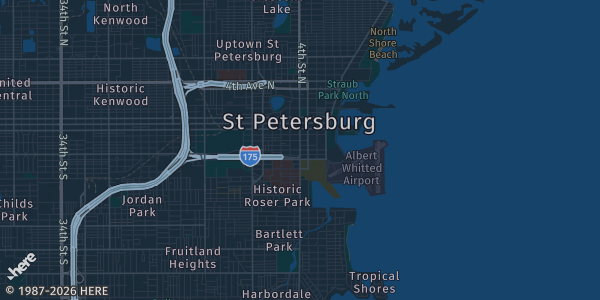 Map of St. Petersburg, FL. The exact address of Hilton St. Petersburg Carillon Park is not known, so the map shows the area rather than a specific building.