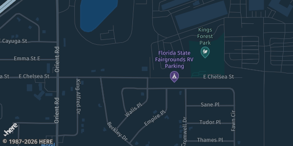 Map showing Florida State Fairgrounds in Tampa, FL.