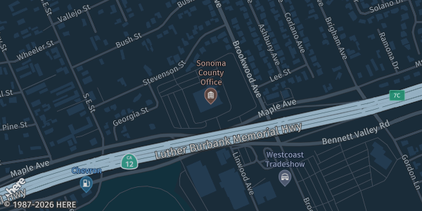Map showing Santa Rosa Veterans Memorial Building in Santa Rosa, CA.