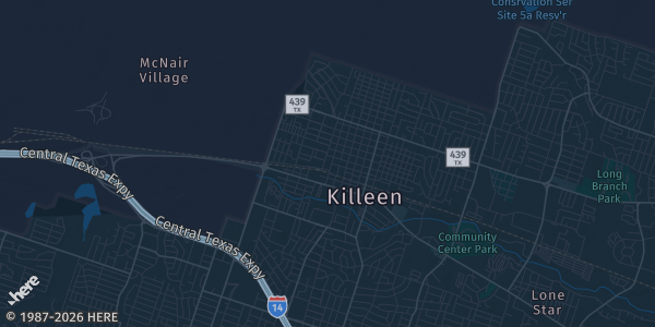Map of Kileen, TX. The exact address of Courtyard by Marriott is not known, so the map shows the area rather than a specific building.